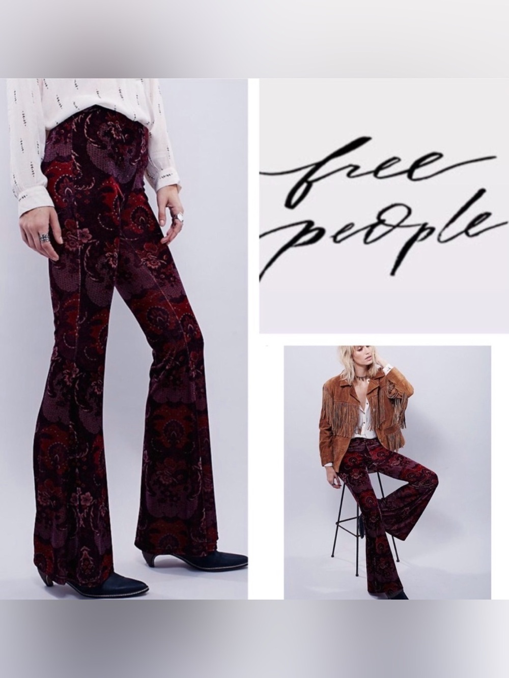 Free People Maura Velvet  Pull On Flare Pants Size XS